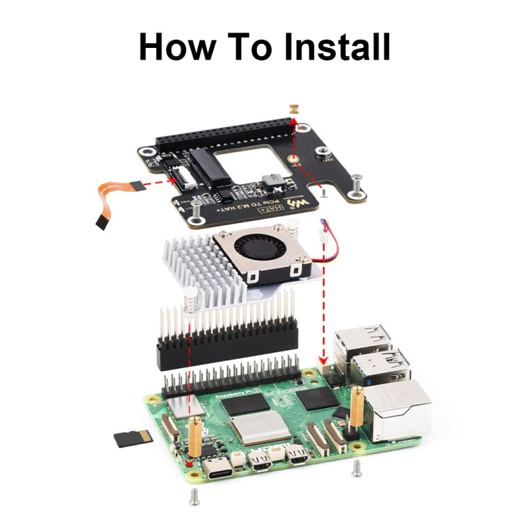 Waveshare For Raspberry Pi 5 PCIe To M.2 Adapter, NVMe Protocol M.2 SSD Basic Kit