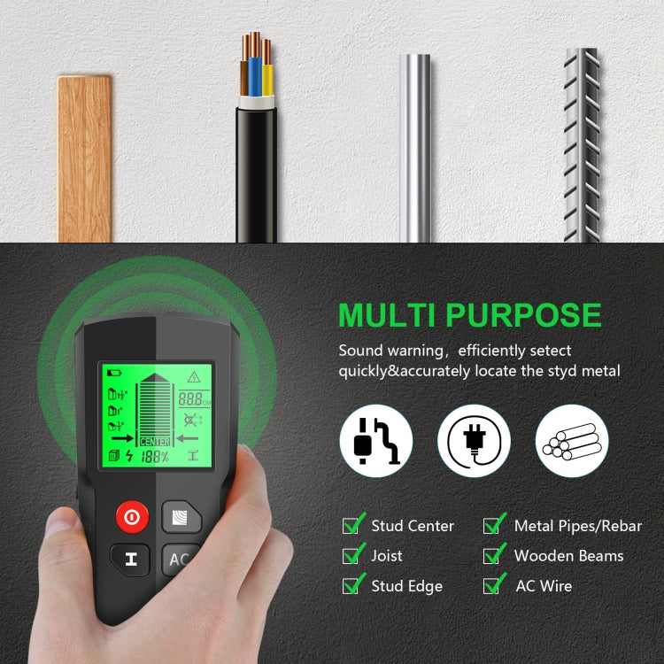 HW-QB5  5-In-1 Wall Stud Detector Wood Current Metal AC Wires Detection