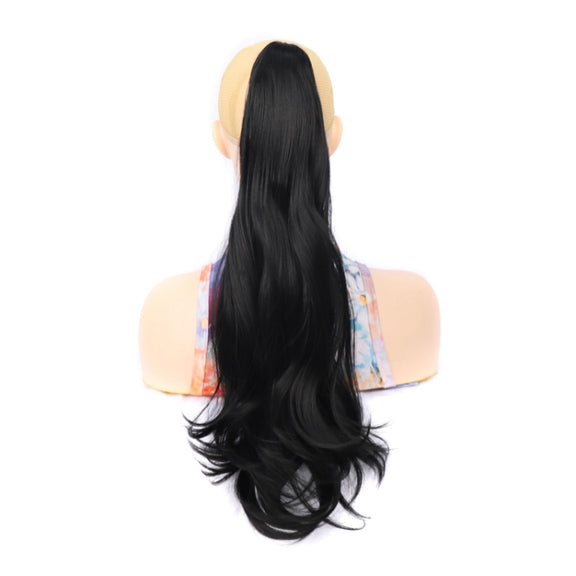 Ladies Claw Clip Inside Button Long Curly Pear Ponytail Wig, Color: 1B#