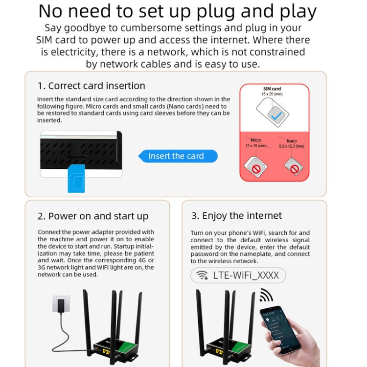 4G Wireless Plug-in Router Detachable Extension Antenna LTE Monitoring Network WiFi Hotspot, EU Plug(Black)
