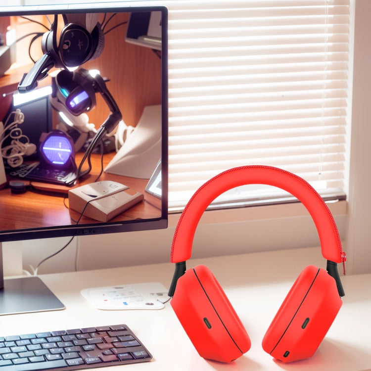 For Sony WH-1000XM5 Bluetooth Headset + Headband + Earmuff Protective Cover(3-in-1 Red)