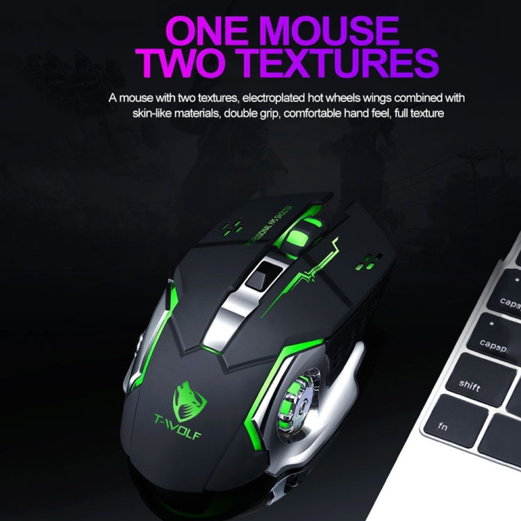T-WOLF Q13 2.4GHz 6-keys RGB Colorful Light Gaming Wireless Mouse, Color: Single Mode Star Black