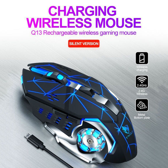 T-WOLF Q13 2.4GHz 6-keys RGB Colorful Light Gaming Wireless Mouse, Color: Dual Mode Gray