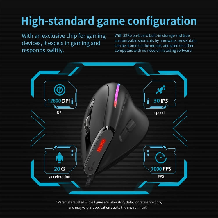 ZELOTES T50 9-Keys RGB Lighting Effect Vertical Grip Ergonomic Programming Wired Mouse(Black)