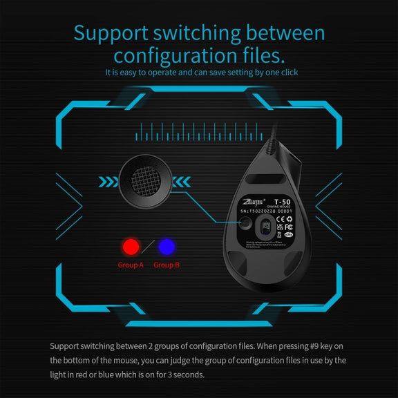 ZELOTES T50 9-Keys RGB Lighting Effect Vertical Grip Ergonomic Programming Wired Mouse(Black)