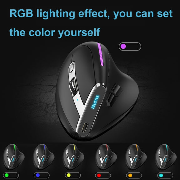 ZELOTES F36 9-Keys Vertical Grip Ergonomic Programming Dual Bluetooth + 2.4G Wireless Mouse(White)
