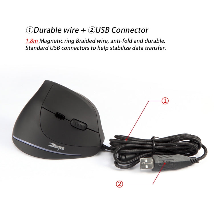 ZELOTES T20 6-Keys Vertical Grip Ergonomic Laptop Wired Mouse(Black)
