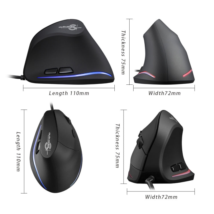 ZELOTES T20 6-Keys Vertical Grip Ergonomic Laptop Wired Mouse(Black)
