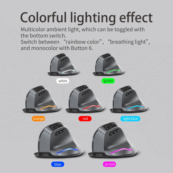 ZELOTES F-26C 8-Keys 2.4G+Bluetooth Dual-Mode LED Display Vertical Grip Wireless Mouse(Gray)