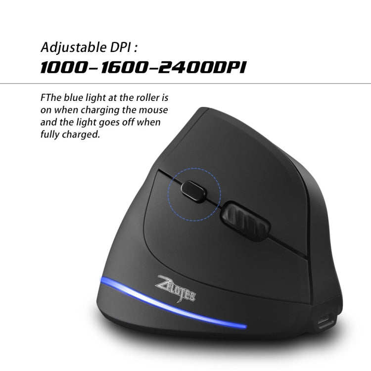ZELOTES F35 6-buttons Vertical Grip Ergonomic Rechargeable Wireless Mouse(Blue Light)