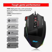 ZELOTES C13 13-keys RGB Lighting Effect Programming Macro Custom Gaming Wired Mouse(Black)