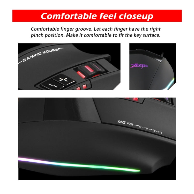 ZELOTES C13 13-keys RGB Lighting Effect Programming Macro Custom Gaming Wired Mouse(Black)