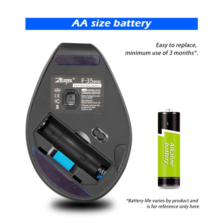 ZELOTES F-35A 6-Buttons Vertical Grip Ergonomic Rechargeable Wireless Mouse(Wireless Version)