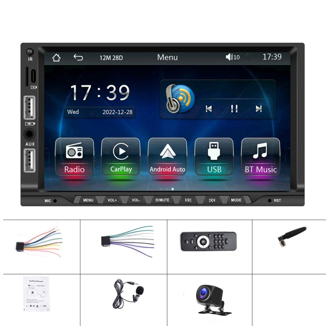 7-inch Double Din Car MP5 Player Support CarPlay/Android Auto/Mirror Link/Bluetooth With AHD Camera
