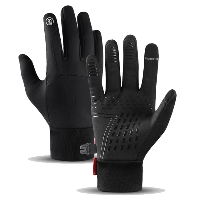 Kyncilor Water-resistant Cycling Warm Gloves Two-finger Touch Screen Ultra-soft Velvet Outdoor Gloves, Size: M(Black)