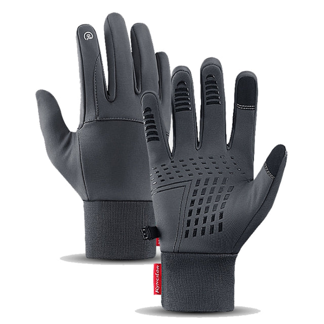Kyncilor Water-resistant Cycling Warm Gloves Two-finger Touch Screen Ultra-soft Velvet Outdoor Gloves, Size: L(Gray)
