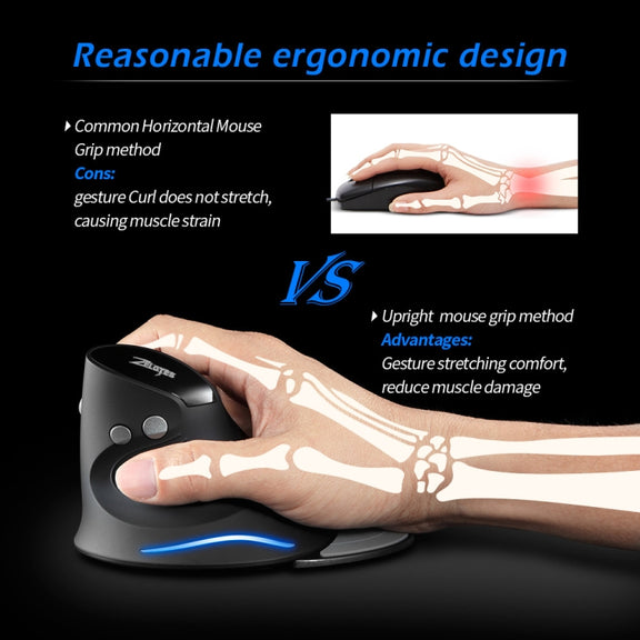 ZELOTES F17 6-buttons Vertical Grip Ergonomic Wireless Mouse(Black)