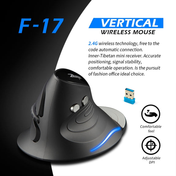 ZELOTES F17 6-buttons Vertical Grip Ergonomic Wireless Mouse(Black)