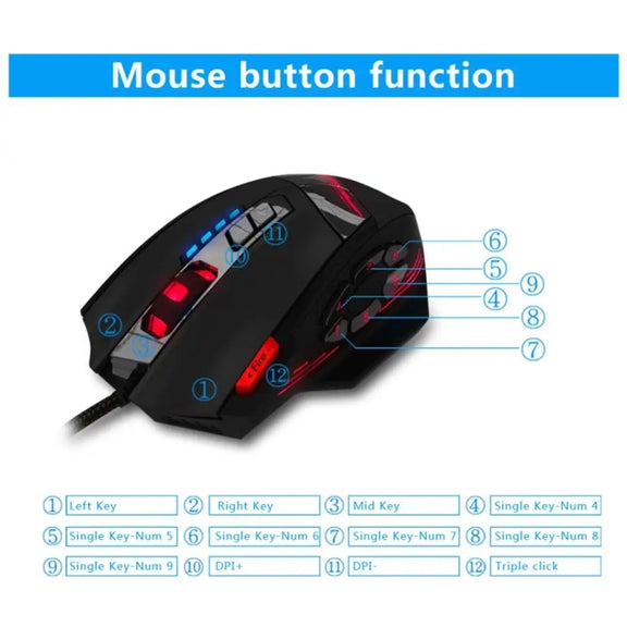 ZELOTES C12 12-buttons Ergonomic Programming Custom Gaming Wired Mouse(Black)