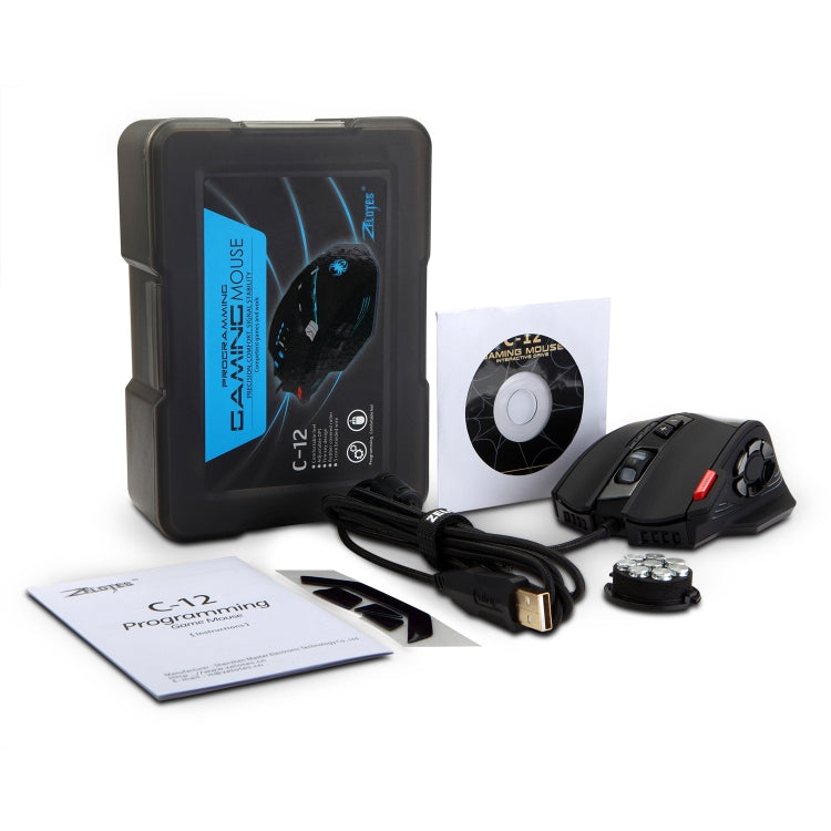 ZELOTES C12 12-buttons Ergonomic Programming Custom Gaming Wired Mouse(Black)