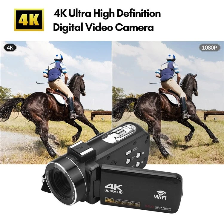4K  Digital Video Camera 3 Inch IPS Touch Screen 56MP 18X Digital Zoom WiFi Camcorder, Spec: Set 2