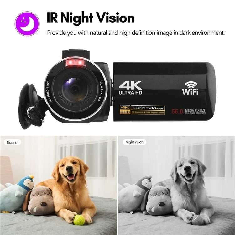 4K  Digital Video Camera 3 Inch IPS Touch Screen 56MP 18X Digital Zoom WiFi Camcorder, Spec: Set 1