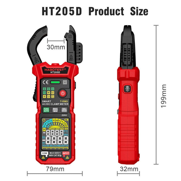 HABOTEST HT205D Clamp Intelligent Anti-Burning Multi-Function High Precision Digital Multimeter(Black Red)