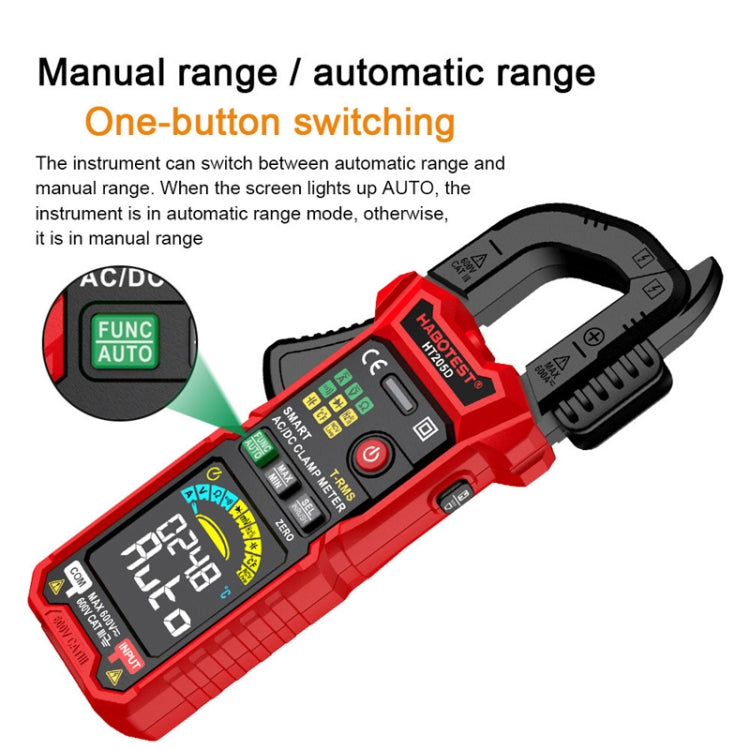 HABOTEST HT205D Clamp Intelligent Anti-Burning Multi-Function High Precision Digital Multimeter(Black Red)