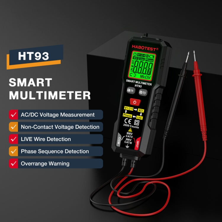HABOTEST HT93 Phase Sequence Detection Intelligent Anti-Burn-In Fully Automatic Multimeter(Black)