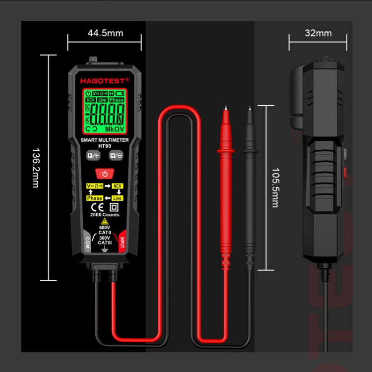 HABOTEST HT93 Phase Sequence Detection Intelligent Anti-Burn-In Fully Automatic Multimeter(Black)
