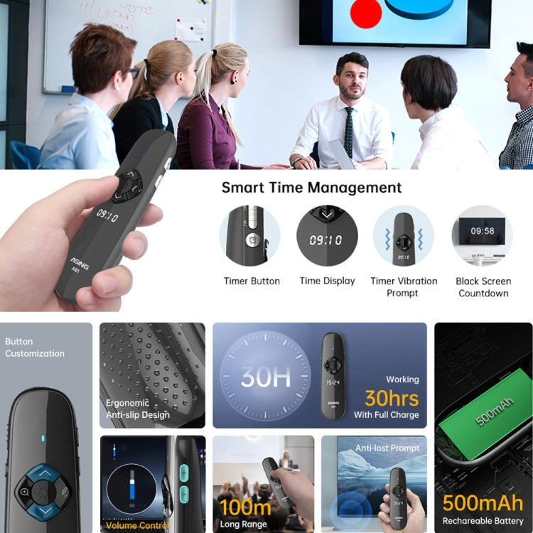 ASiNG A81 PPT Page Turning Clicker With Timing Function & 32G 3-in-1 USB Receiver, Color: Red Light