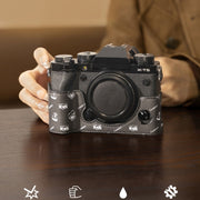 For FUJIFILM X-T5 Cwatcun D161 Vintage Camera Stand Camera Protective Leather Case(Black)