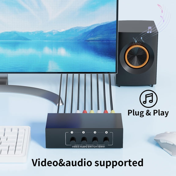VSW41 AV 4-input 1-output RCA Lotus Interface Audio and Video Switcher