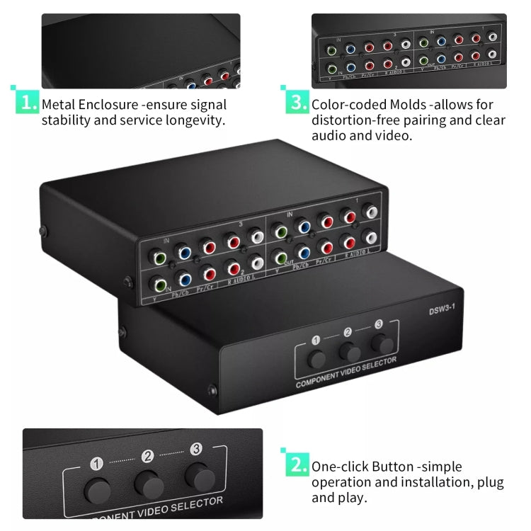 3 In 1 Out Component Video Selector YPbPr Video Switch Box