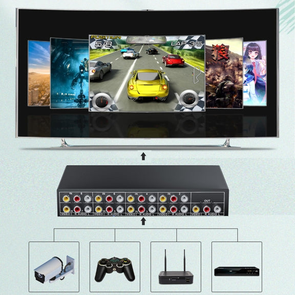 VSW81 AV 8 In 1 Out Audio and Video Switcher RCA Switch Splitter(Black)
