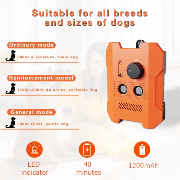 Ultrasonic Bark Stopper Anti-barking Dog Training Device With 3 Modes(Orange)