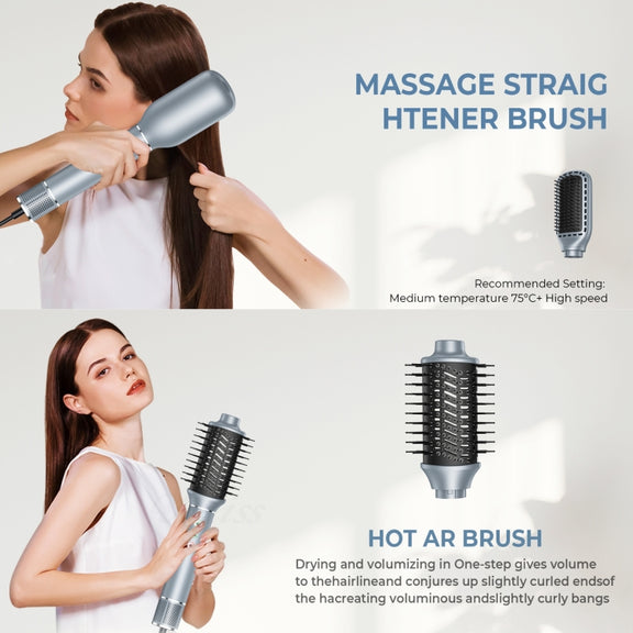 5 in 1 Hot Air Comb Automatic Curling Negative Ion Hair Dryer, Color: Gray UK Plug
