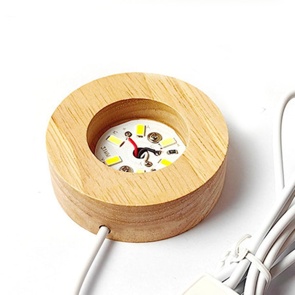 LED Light Solid Wood Luminous Base for Resin Art Acrylic Glass Lights Round 6x2cm(White Light)