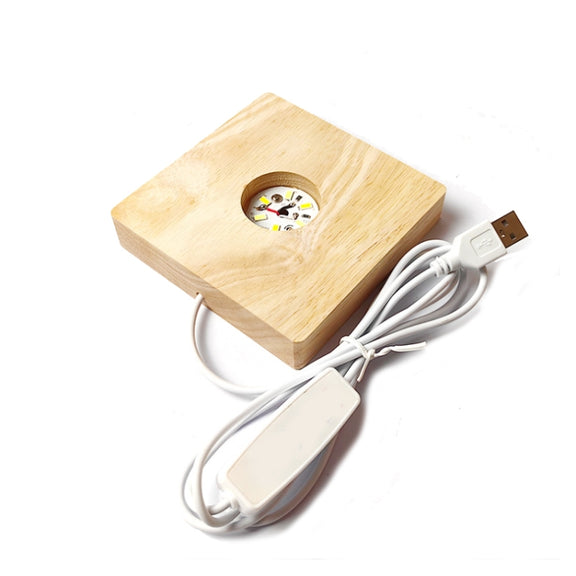 LED Light Solid Wood Luminous Base for Resin Art Acrylic Glass Lights Square 8x2cm(White Light)