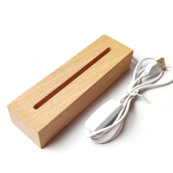 LED Light Solid Wood Luminous Base for Resin Art Acrylic Glass Lights Rectangular 18cm(White Light)