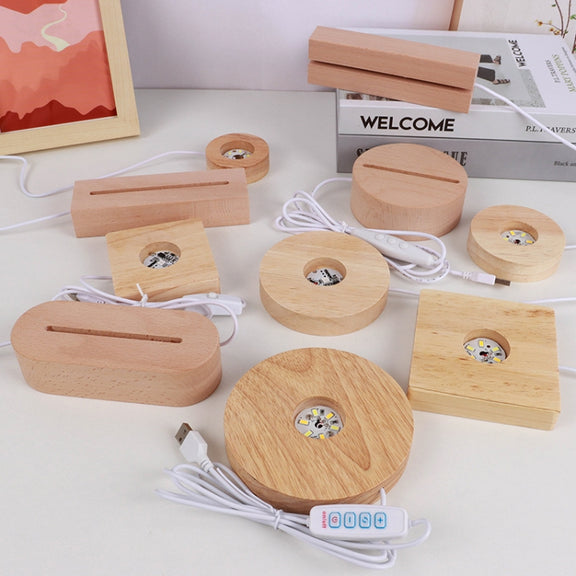 LED Light Solid Wood Luminous Base for Resin Art Acrylic Glass Lights Round 6x2cm(Warm Light)