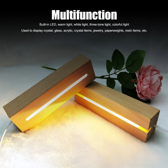 LED Light Solid Wood Luminous Base for Resin Art Acrylic Glass Lights Rectangular Slot 15cm(Warm Light)