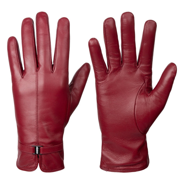 Women Sheepskin Wool Fleece Lined Windproof Warm Gloves Touchscreen Thick Snow Driving Gloves, Size: S(Red)