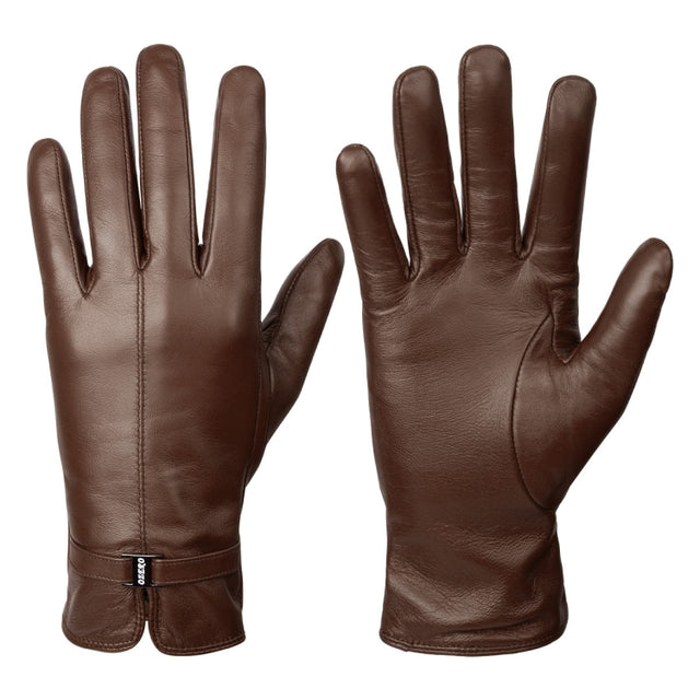 Women Sheepskin Wool Fleece Lined Windproof Warm Gloves Touchscreen Thick Snow Driving Gloves, Size: M(Coffee)