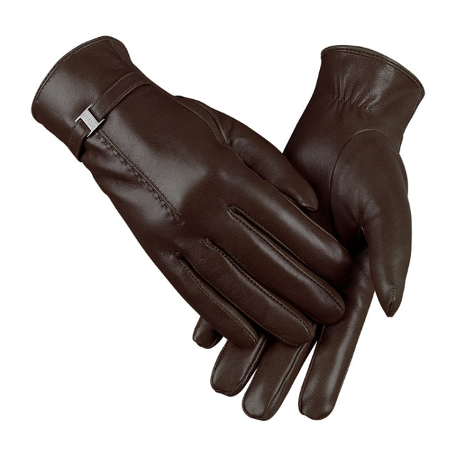 OZERO Women Sheepskin Warm Gloves with Fleece Lining Split Finger Elasticated Gloves, Size: L(Red Coffee)