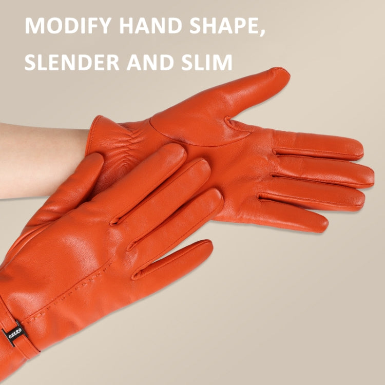OZERO Women Sheepskin Warm Gloves with Fleece Lining Split Finger Elasticated Gloves, Size: L(Red Coffee)