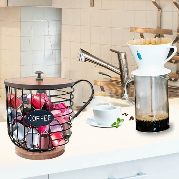 Coffee Companion Storage Rack Cup-Shaped Kitchen Storage Basket, Color: Black No Words
