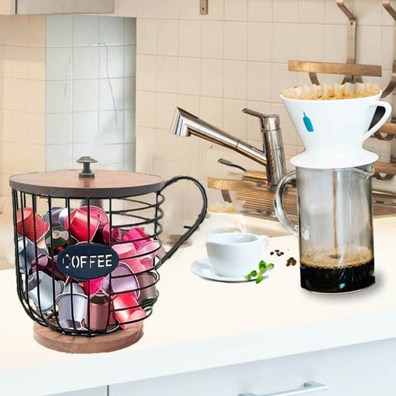 Coffee Companion Storage Rack Cup-Shaped Kitchen Storage Basket, Color: Black with Words