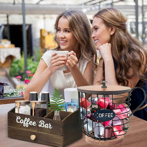 Coffee Companion Storage Rack Cup-Shaped Kitchen Storage Basket, Color: Black No Words