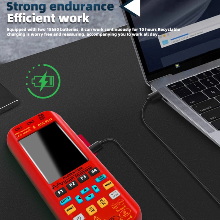 BSIDE O9 Digital Handheld Dual Channel 50MHz Oscilloscope Signal Source Multimeter, Spec: With Dual Oscilloscope Probe (Red)
